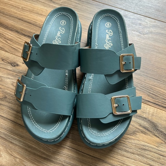 Pink Lily Stella Double strap teal platform sandal - Picture 2 of 5